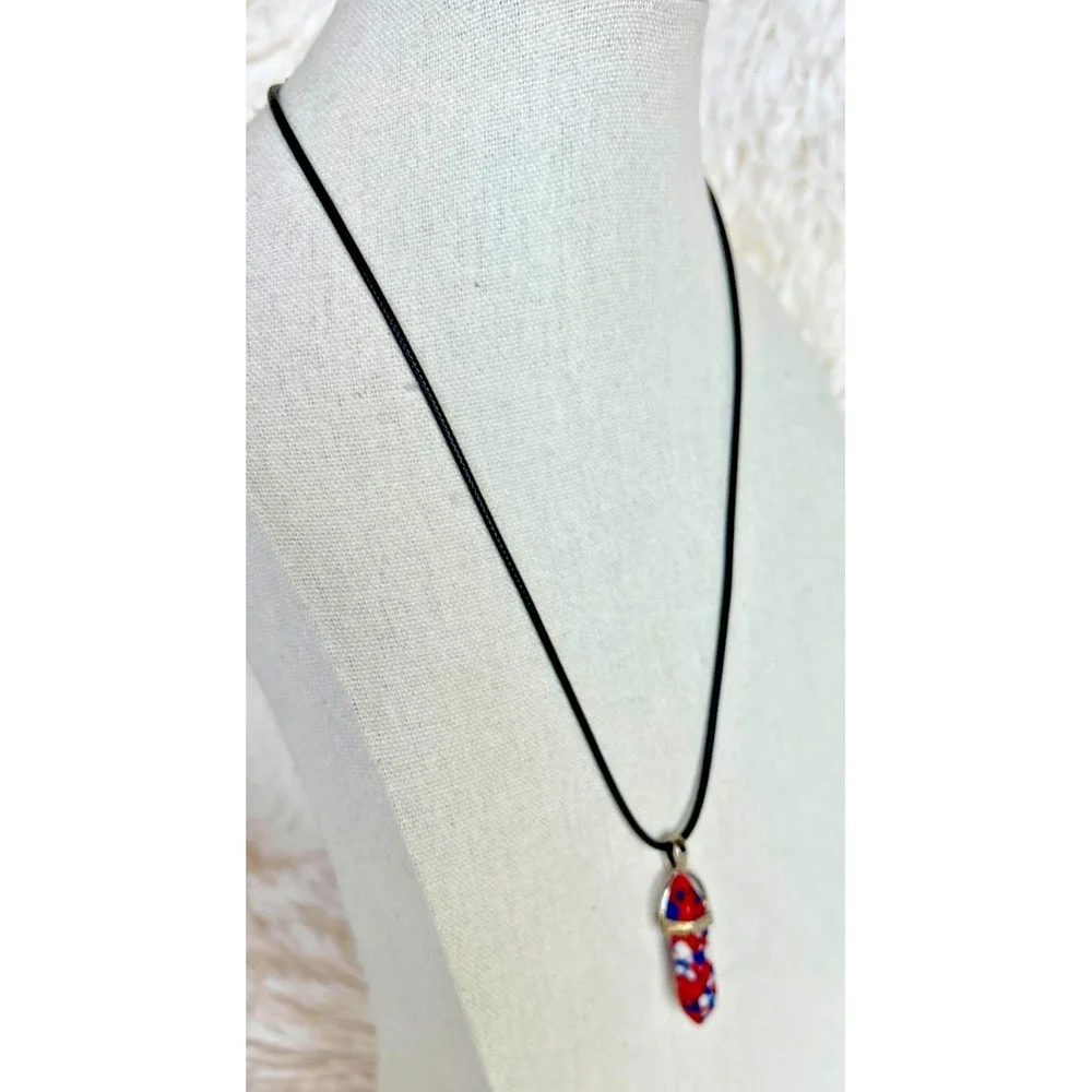 Red White Blue Stone Pendant Necklace Patriotic USA Americana Cord 250 Birthday‎
